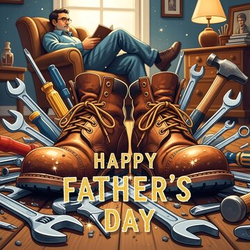 Happy father's day a relaxing moment amidst tools and warmth.