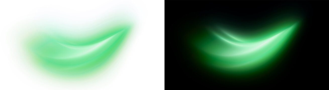 PNG image of&nbsp;Bright glowing green curved light streak effect with soft flowing motion design isolated on transparent background