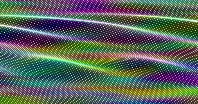 Abstract colorful glowing dot wave. Cyber digital stylized dot art background. 4K 3D rendering loop animation.