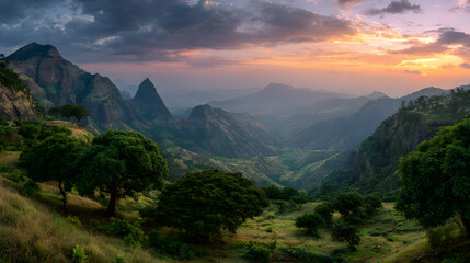 Obraz premium panoramic view of hills in Ethiopia. background illustration of hills in Ethiopia.