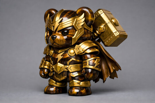 Yuru-Mecha: Gemstone - Thunder Lord Bear, Thor Inspired Robot with Tiger's Eye Armor, 3D Render