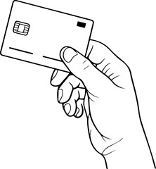 Obraz premium Hand Drawn Hand Holding Credit Card Black and White Illustration in Minimal Line Art Style Design