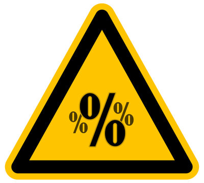 Se&ntilde;al de advertencia de inflaci&oacute;n y tasas de inter&eacute;s altas s&iacute;mbolo de porcentajes ilustraci&oacute;n vectorial