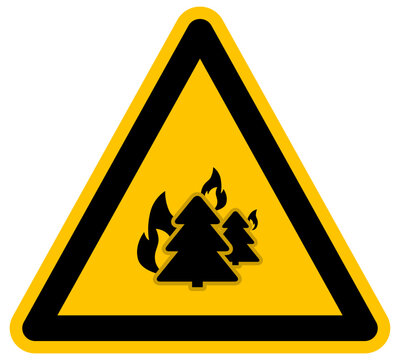 Se&ntilde;al de advertencia de peligro de incendio forestal s&iacute;mbolo de pinos ardiendo en el bosque ilustraci&oacute;n vectorial