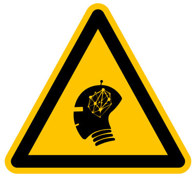 Se&ntilde;al de advertencia de inteligencia artificial y tecnolog&iacute;a rob&oacute;tica s&iacute;mbolo de cerebro digital ilustraci&oacute;n vectorial