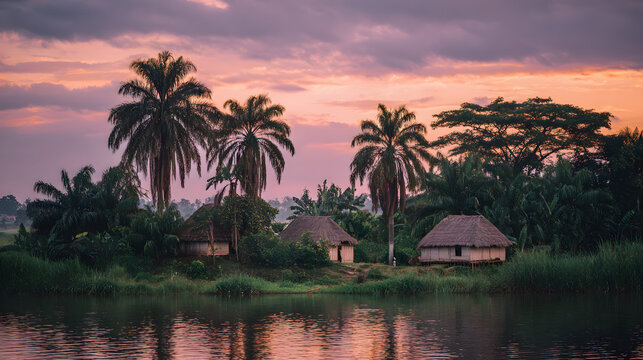 Lake view in the Democratic Republic of the Congo. Illustration of a lake background in the Democratic Republic of the Congo.