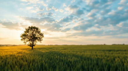 Obraz premium A lone tree stands in the middle of a field.