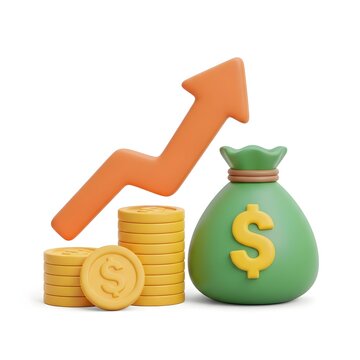Financial growth and investment a rising trend with money bags.