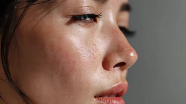 Young Asian woman experiencing skin allergy symptoms and seeking dermatology advice in a clinical setting during daytime