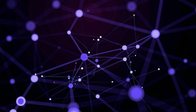 Abstract Representation of Complex Network Connections with Intersecting Nodes and Lines on a Dark Background