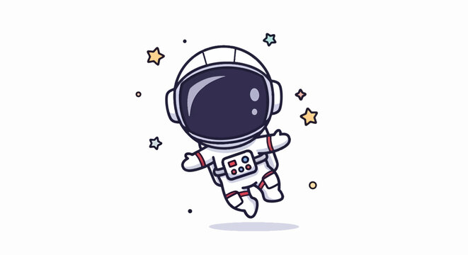 Cartoon Astronaut Floating in Space with Stars, Isolated on White Background.