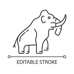 Obraz premium Mammoth skeleton linear icon. Trunked mammal. Paleontological excavation. Elephant-like bones. Thin line customizable illustration. Contour symbol. Vector isolated outline drawing. Editable stroke
