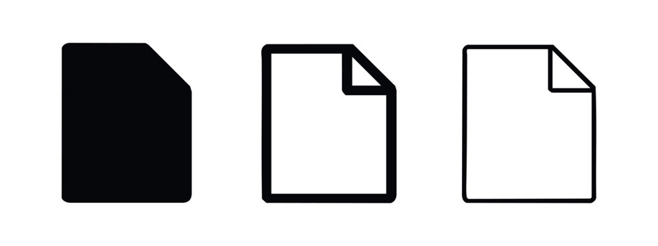 Document icon set. File and paper vector symbols in black and white for business and office.