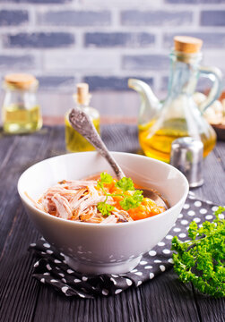 Creamy pumpkin soup with chicken
