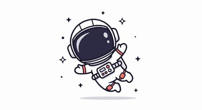 Cartoon Astronaut Floating in Space with Sparkling Stars.