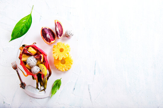 dragon fruit and other exotic fruits, fruit salad