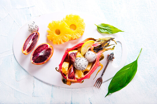 dragon fruit and other exotic fruits, fruit salad