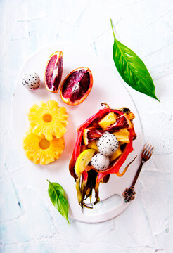 dragon fruit and other exotic fruits, fruit salad
