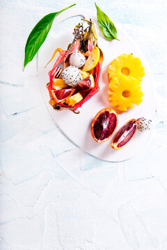 dragon fruit and other exotic fruits, fruit salad