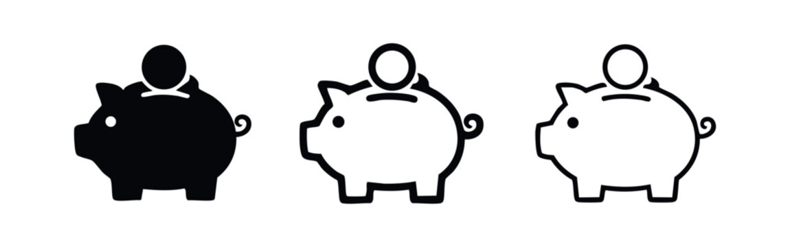 Piggy Bank with Coin Icons Set - Financial Saving and Investment Symbol