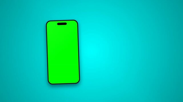 Smartphone green screen display on a bright blue background for mobile application demonstration high quality motion graphics created via programmatic creative coding