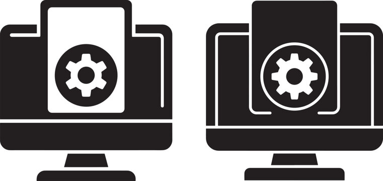 Computer monitor icon with gear symbol on screen for settings or configuration.