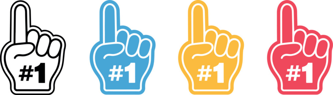 Number one sports fan foam hand raising forefinger vector icon cheering supporter illustration for game and team spirit
