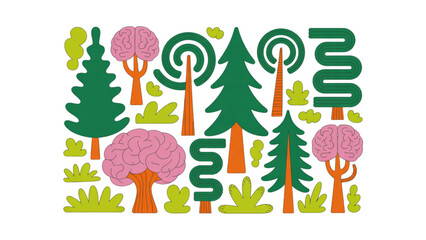 Colorful illustration of diverse trees and plants in a natural setting Vector © MDSOPON