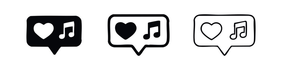 Love music message bubble icon set. Expressing affection for music or sharing a favorite song in social media. © liubomir118809
