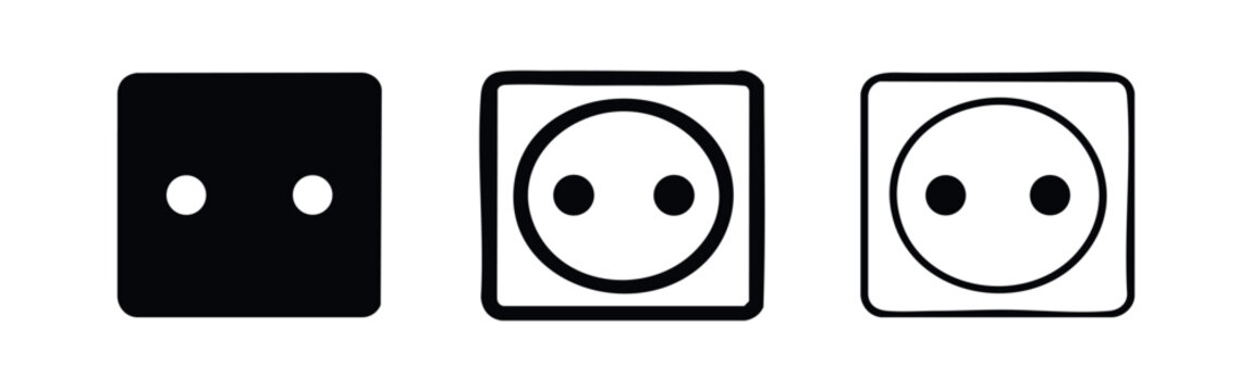 Electrical outlet icon set. Power socket symbol in various styles including flat, outline, and hand-drawn.