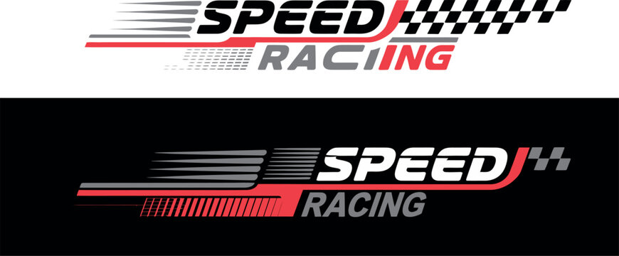 Racing stripes geometric lines background with dynamic arrows car hood sticker start finish flag motorsport design vector illustration template