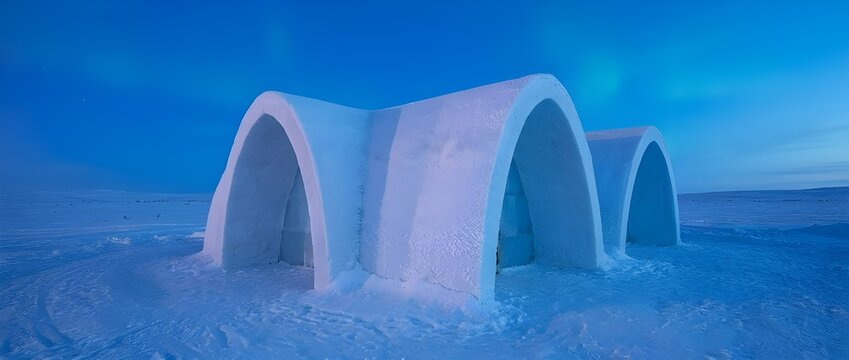 Architectural View of Interconnected Igloos Features Seamless Parabolic Arches and Frost Sparkling in Clear Light