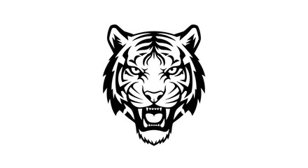 Black and white tiger head illustration. © MUHRODIN