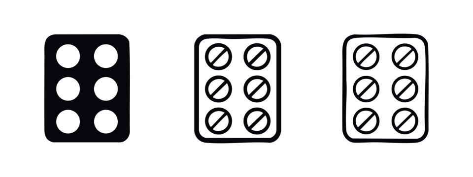 Forbidden pills icon set. Restricted medicine or drug symbols with crossed out tablets. Pharmacy warning vector.