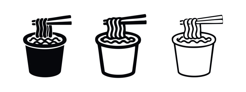 Instant Noodle Cup with Chopsticks Icon Set. Asian Fast Food Symbol for Quick Meals and Takeout. Ramen Vector.