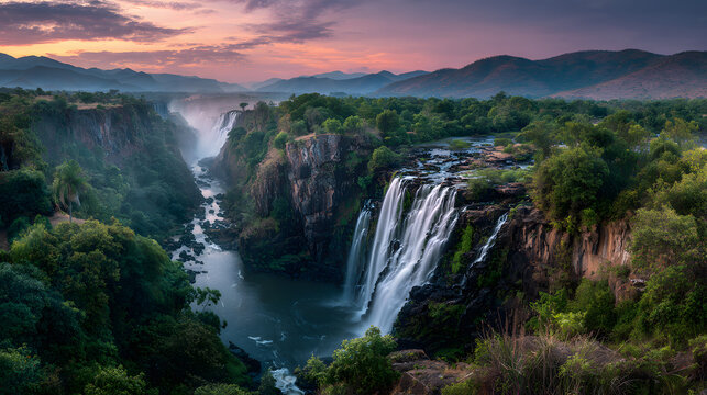 Quedas de Kalandula, Angola, Stunning panoramic view of the majestic cascading waterfall. background illustration of waterfall in Angola.