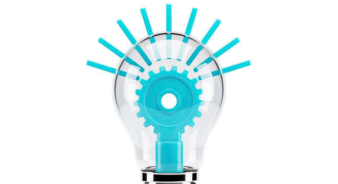 Lightbulb with Gear and Radiating Blue Elements