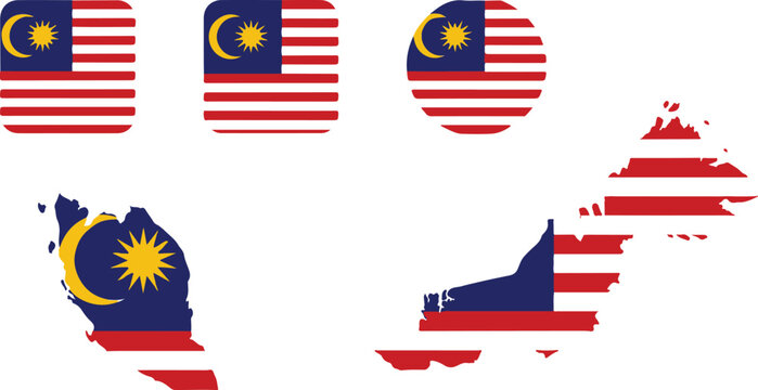 Malaysia flag vector and map silhouettes isolated on white background