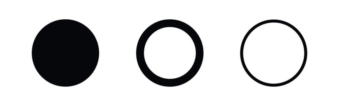 Circle and oval basic shape icon set. Geometric round button or frame symbols.