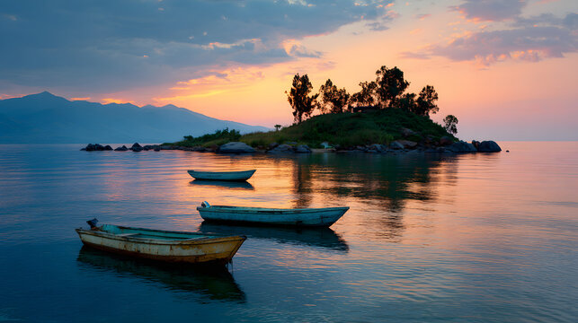 View of Lake Tanganyika, Burundi. Illustration of a lake in Burundi.