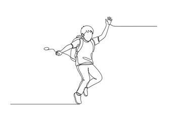 Fototapeta premium Child jumping and waving hand on playground background