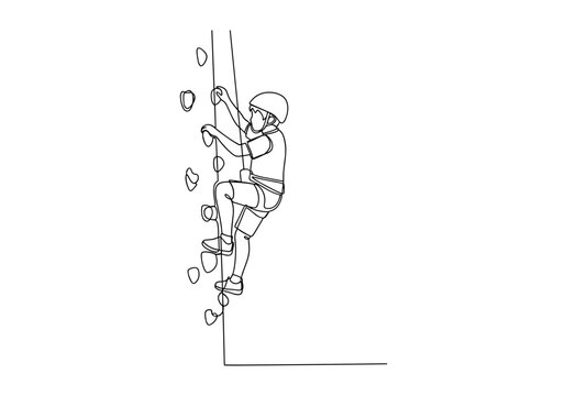 Child climbing rock wall on playground background