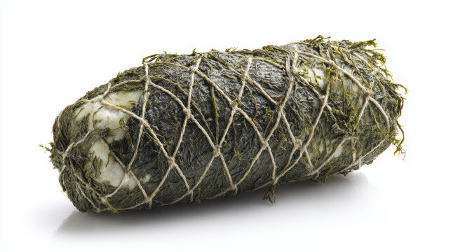 food photography of cornish yarg wrapped in fresh leaves