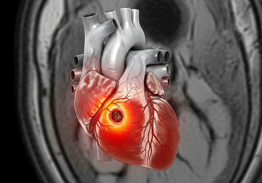 Heart Attack Illustration on MRI Scan - Medical Condition Visualization.