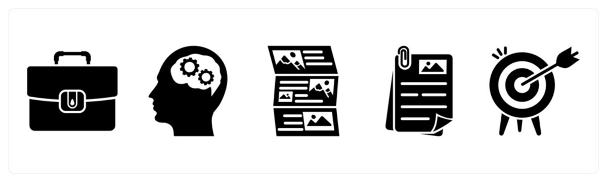 A set of 5 mix icons as portfolio, planning, article
