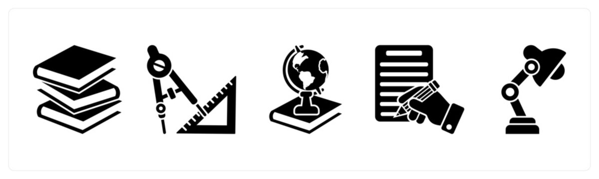 A set of 5 mix icons as books, geometry, history