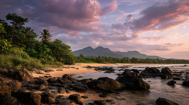 A view of Black Johnson Beach in Sierra Leone. A background illustration of a beach in Sierra Leone.