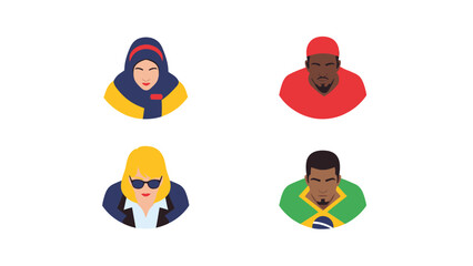 Fototapeta premium Diverse Flat Design People Avatars Set. Multicultural User Profile Icons for Global Demographics and Digital Representation.