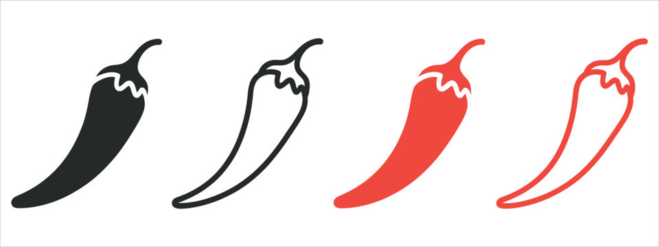 Minimalist vector illustration of four chili peppers in black and red colors, ideal for spicy food branding, healthy eating campaigns, or bold graphic design projects.