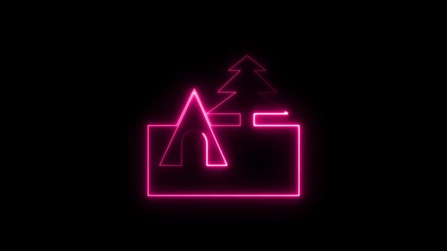Neon pink lightning bolt symbol glowing in dark minimalist frame abstract digital